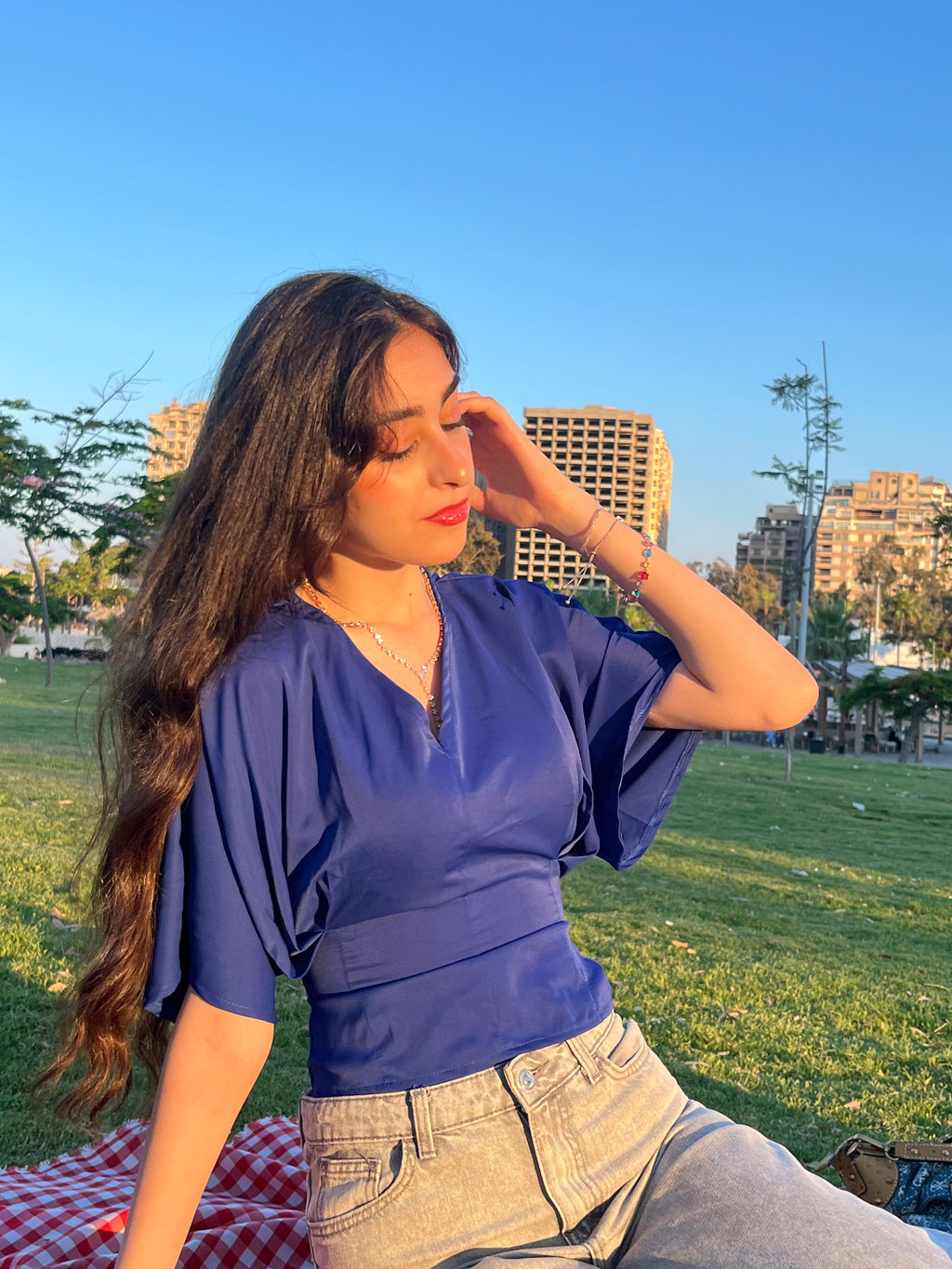 Shortsleeves snatched blue top