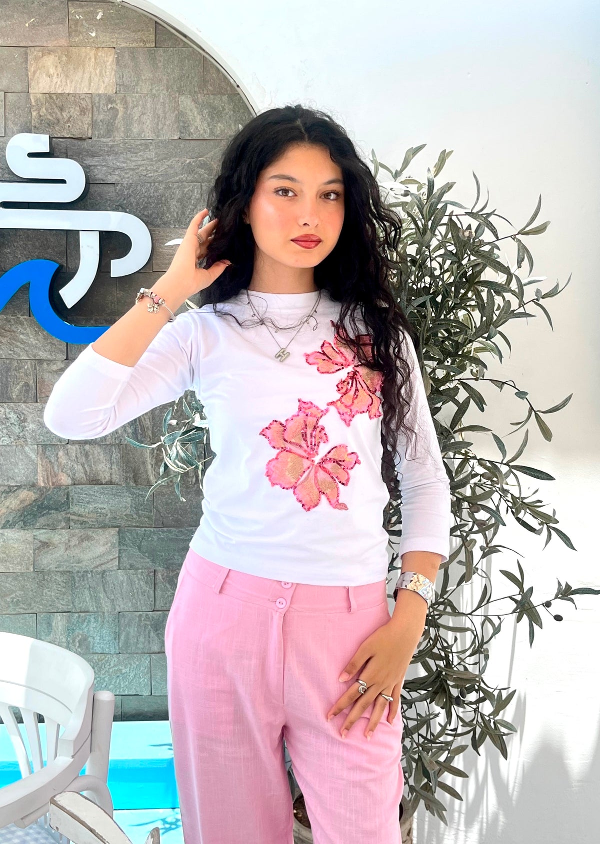 Longsleeves Pink Lilies Top